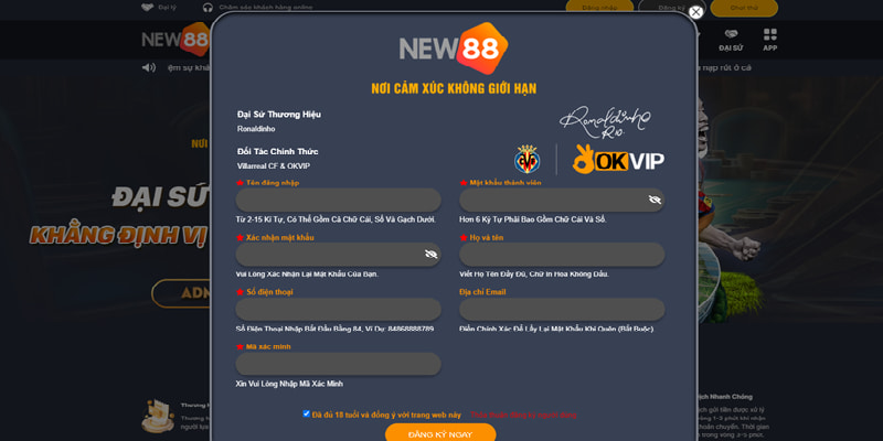 Đăng ký tài khoản tại New88